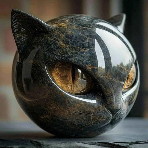 Marble Texture Black Cat Figurine