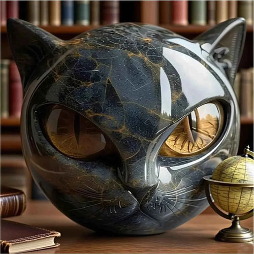 Marble Texture Black Cat Figurine
